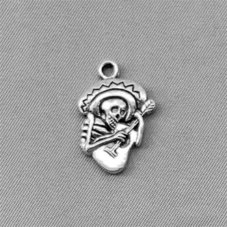 Mariachi Skeleton Charms 22x15mm Antique Silver Plated Alloy Q6 Per Pkg