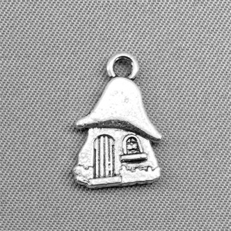 Tiny Mushroom House Charms 15x10mm Antique Silver Plated Alloy Q6 Per Pkg