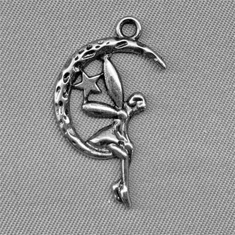 Moon Fairy Charms 25x15mm Antique Silver Plated Alloy Q6 Per Pkg