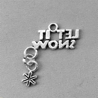 Let it Snow Snowflake Message Charms 28x24mm Antique Silver Plated Alloy Q6 Per Pkg