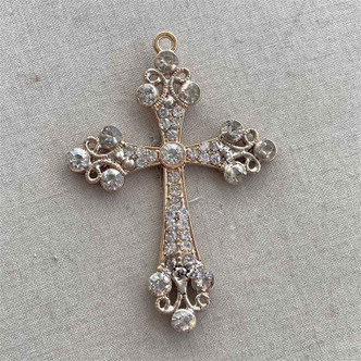 Aristella Rhinestone Cross Pendant Black Patina 72x50mm Rose Gold Plated 1 Pc