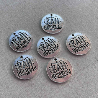 Bah Humbug Scrooge Dickens Christmas Charms Silver Plated 22mm 6pcs Per Pkg