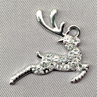 Leaping Reindeer Clear Crystal Rhinestone Charms 22x21mm Antique Silver Plated Alloy Q6 Per Pkg