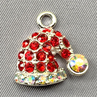 Santa Hat Red and Clear AB Crystal Rhinestone Charms 18x17mm Silver Plated Alloy Q2 Per Pkg