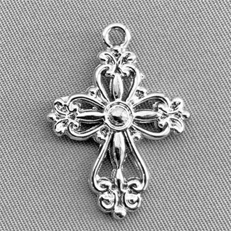 Filigree Cross Charms 28x20mm Antique Silver Plated Alloy Q6 per Pkg