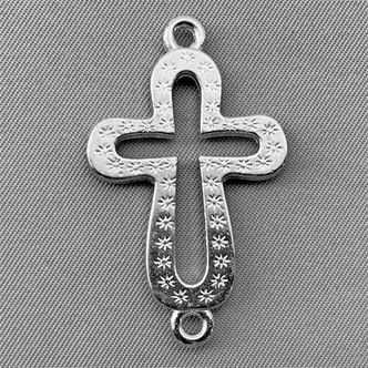Crystal Cross 2 Loop Bracelet Link 40x24mm Antique Silver Plated Alloy Q4 per Pkg