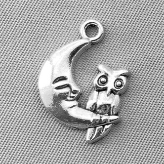 Moon Owl Charms 20x14mm Antique Silver Plated Alloy Q6 Per Pkg
