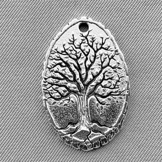 Oval Tree Charms 26x17mm Antique Silver Plated Alloy Q6 Per Pkg