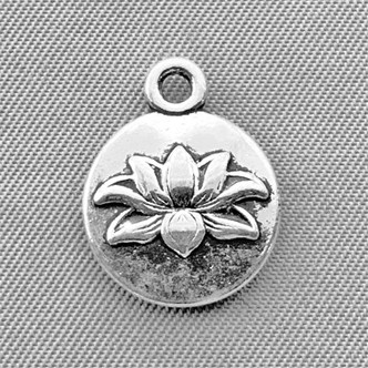 Lotus Flower Coin Charms 16x13mm Antique Silver Plated Alloy Q6 Per Pkg