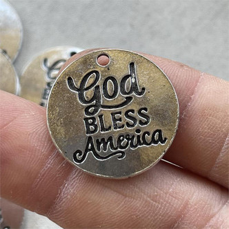 God Bless America Message Charms Silver Plated 22mm 6pcs Per Pkg