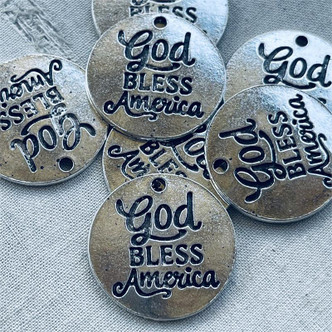 God Bless America Message Charms Silver Plated 22mm 6pcs Per Pkg