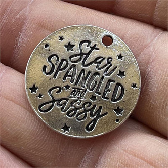 Star Spangled and Sassy Message Charms Silver Plated 22mm 6pcs Per Pkg