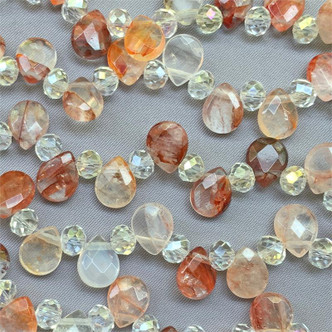 Hematoid Fire Quartz Faceted Briolette Teardrop 11x8mm Semi-Precious Beads per Strand