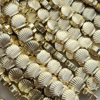 Clamshell Gold Hematite 8x9mm Semi Precious Stone Beads 10pcs Per Strand