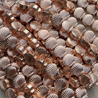 Clamshell Rose Copper Hematite 8x9mm Semi Precious Stone Beads 10pcs Per Strand