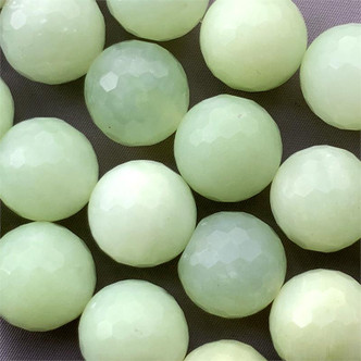 Pale Green Jade Faceted Round 20mm Semi Precious Beads Per Strand