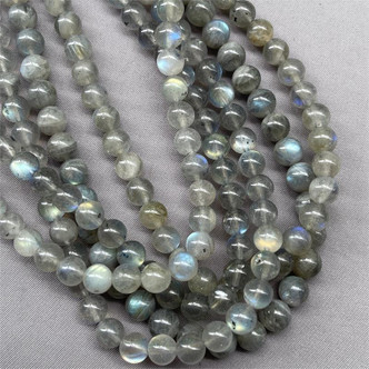Gray Labradorite Smooth Round 7mm Semi Precious Stone Beads Per Strand