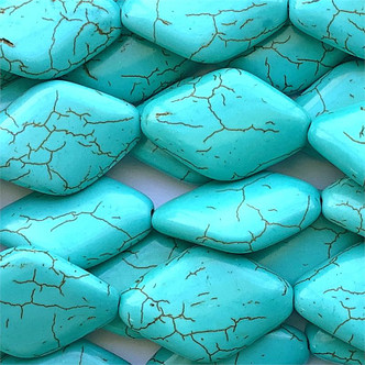 Magnesite Diamond Dyed Turquoise 28x18mm Semi Precious Beads Per Strand