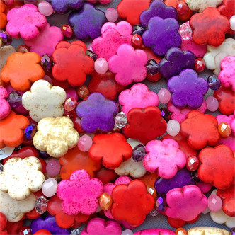 Dyed Disco Mix Magnesite 15mm Flower Semi-Precious Stone Beads per Strand