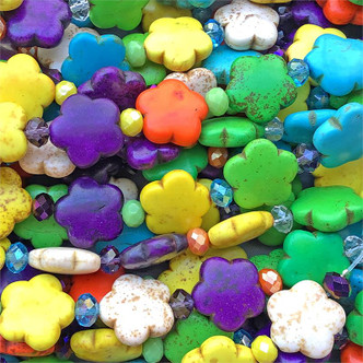 Dyed Groovy Mix Magnesite 15mm Flower Semi-Precious Stone Beads per Strand