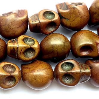 Dyed Brown 17x14mm Large Skull Halloween Carved Magnesite Semi Precious Stone Beads per Strand