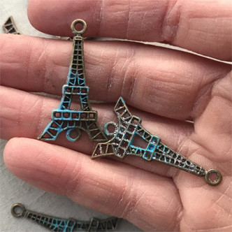 36mm Eiffel Tower Paris Charm Link Connector Mixed Patina Metal Ancient Alchemy Findings Q8 Per Pkg