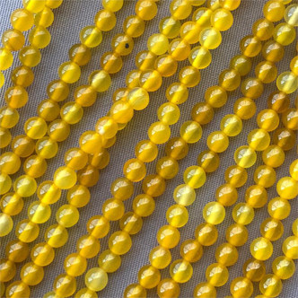 Dyed Yellow Quartz 4mm Round Semi-Precious Beads Per Strand