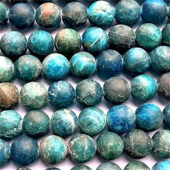 10mm Round Matte Blue Apatite Semi-Precious Beads Per Strand