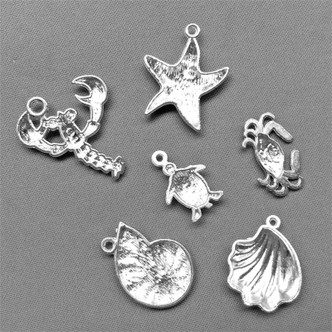 Seashells by the Seashore Silver Plated Alloy Mixed Ocean Charms Q6 Per Pkg