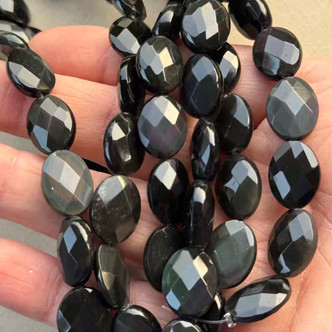16x12mm Rainbow Obsidian Faceted Oval Semi Precious Beads Per Strand