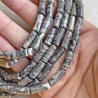 Mauve Crazy Lace Jasper Tube 16x6mm Semi Precious Beads Per Strand