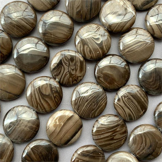 Coffee Jasper 20mm Coin Semi-Precious Beads - per strand