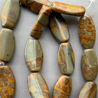 Bamboo Jasper Flat Oval Semi-Precious Beads - per strand