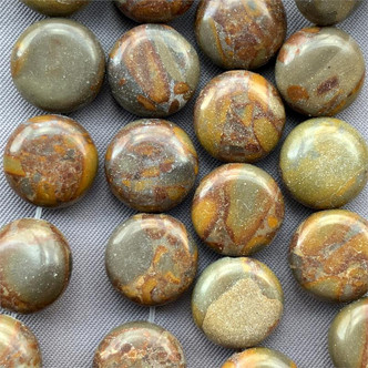 Bamboo Jasper Coin 12mm Semi-Precious Beads Per Strand