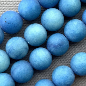 Blue 10mm Round Matte Jade Semi-Precious Beads - per strand