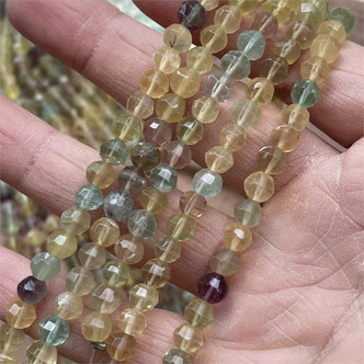 6mm Lemon Fluorite Faceted Round Stone Semi Precious Beads Per Strand