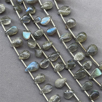 Gray Labradorite Flat Teardrop Medium Semi Precious Stone Beads Per Strand