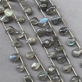 Gray Labradorite Flat Teardrop Small Semi Precious Stone Beads Per Strand