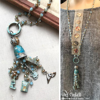 Rustic Charm Tassel Necklace Turquoise Patina Rosary Chain Q1 Teacher