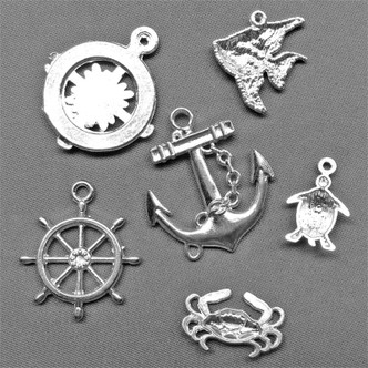 20,000 Leagues Under the Sea Silver Plated Alloy Mixed Ocean Charms Q6 per Pkg
