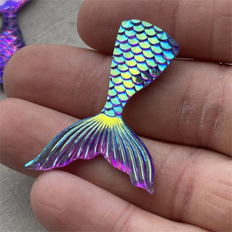 Mermaid Tail Cabochons Purple AB Scales Resin Acrylic 40x29mm Q3 Per Pkg