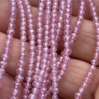 3mm Rose Pink Cubic Zirconia Micro Faceted Round Beads 60Pcs Per Strand