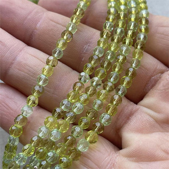 4mm Seaweed Green Mix Faceted Round Glass Beads 50pcs Per Strand