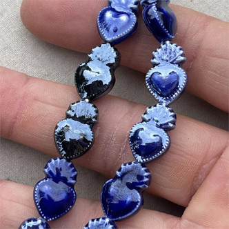 Sacred Heart Beads Cobalt Mix Porcelain China 15x10mm Ceramic 10 Per Strand