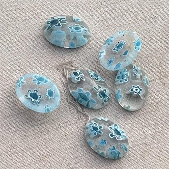 Millefiori Cabochons Blue Clear Flatback Glass Oval 14x10mm Q6 Per Pkg