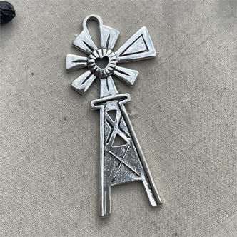 Vintage Windmill Heart Pendant 64x29mm Antique Silver Plated 2pcs Per Pkg