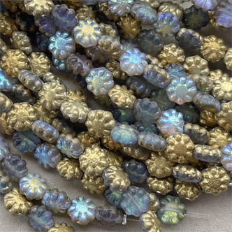 8mm Cactus Rose Etched Gilded Matte Moonlight AB 12 Beads Per Strand
