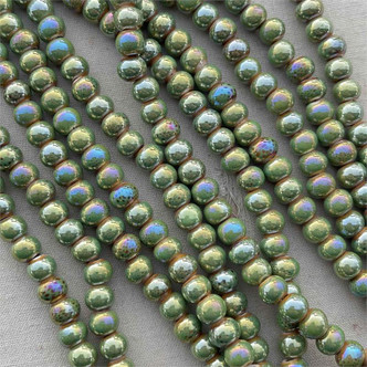 Antique Glazed Green AB China Porcelain 6mm Rondelle Ceramic Beads Per Strand