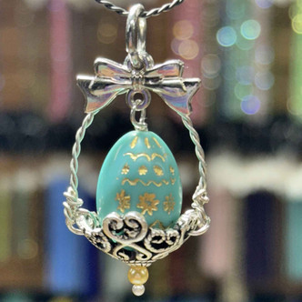 Easter Egg Basket Artisan Made Czech Glass Silver Plated Pendant