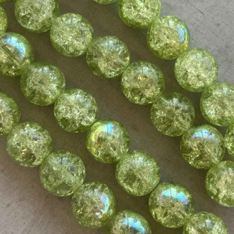 16mm Crackle Bauble Beads Round Czech Glass Chartreuse AB 8 Pcs Per Strand